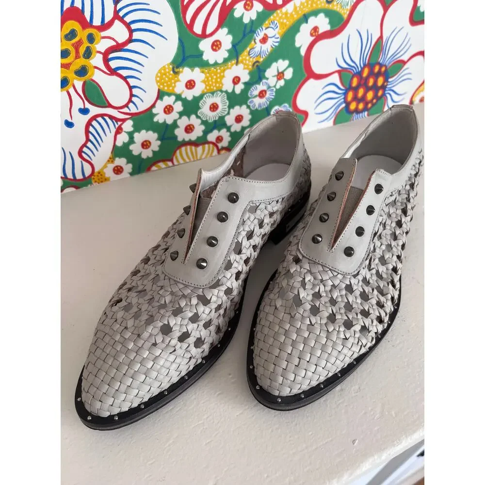 Freda Salvador Woven Studded Laceless Oxford Loafers 6.5 | Artisan Leather